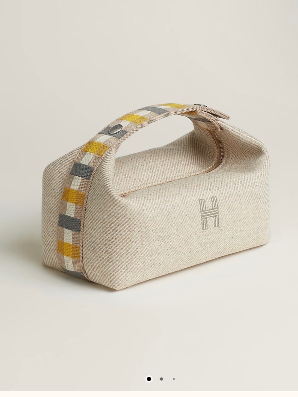 Hermes Cream BRIDE -A - BRAC Cosmetic Pouch with Yellow and Gray Check Handle